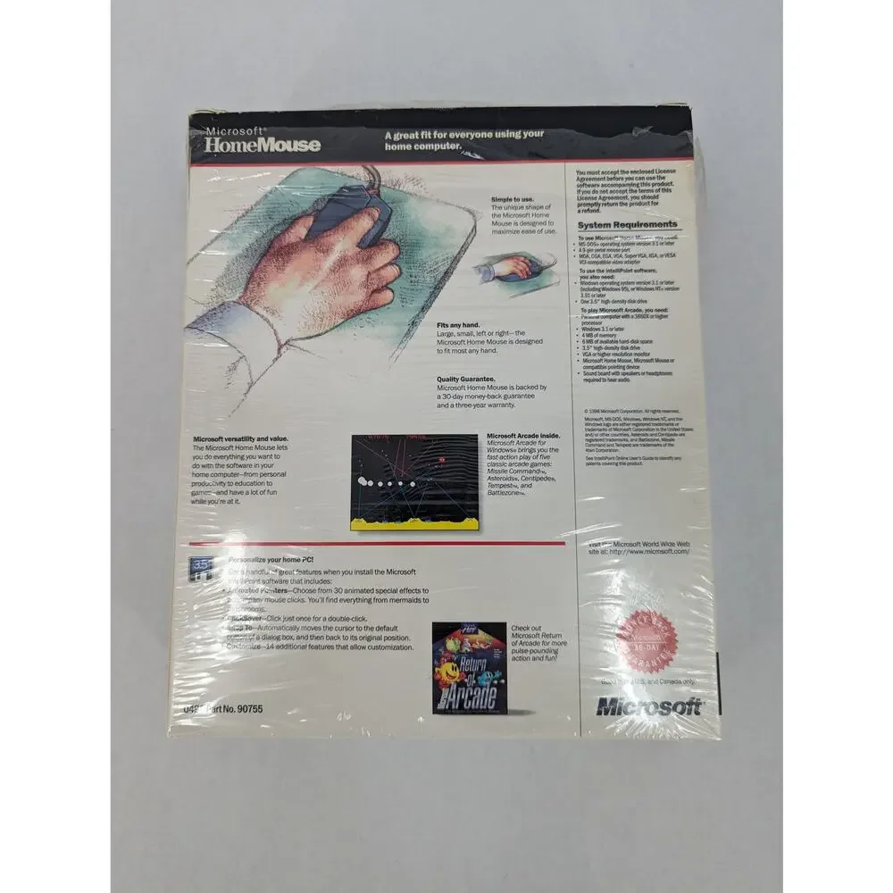 Microsoft Home Mouse 1996 Serial Port Open Box Complete w Arcade Floppy